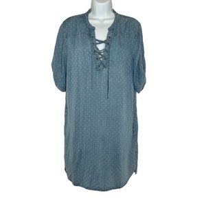 Philosophy Dress Womens Size Large Blue Raindrop Print Lace Up 100% Tencel